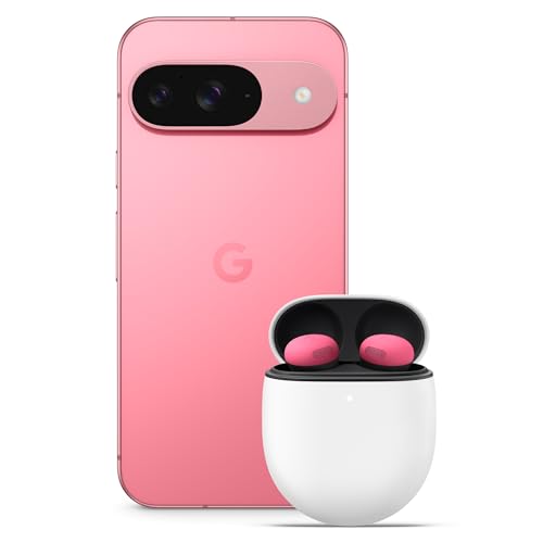 Google Pixel 9 – Android-Smartphone mit Gemini ohne SIM-Lock, erweiterte Kamerafunktion, 24 Stunden Akkulaufzeit und EIN 6,3 Zoll großes Actua-Display – Peony, 128GB + Pixel Buds Pro 2 – Peony