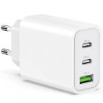 USB C Ladegerät 65W 3-Port USB Schnellladegerät,USB C Netzteil PD Ladegerät kompatibel mit MacBook Pro/Air, iPhone 16/16 Pro/15/14/13, iPad mini/Air, Galaxy S24,Pixel (Weiß)
