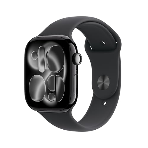 Apple Watch Series 11 GPS 46 mm Smartwatch mit Aluminiumgehäuse in Diamantschwarz und Sportarmband in Schwarz (M/L). Schlafindex, Fitnesstracker, Gesundheitstracking, Always-On Display, Wasserschutz