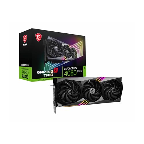 MSI GeForce RTX 4080 SUPER 16G GAMING X TRIO — 16 GB GDDR6X, 2610 MHz, PCI Express Gen 4, 256-Bit, 3 x DP v 1.4a, HDMI 2.1a (unterstützt 4K- und 8K-HDR), Schwarz