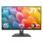 Z-Edge 27 Zoll 4K Monitor UHD 3840x2160 IPS Panel 60Hz LED Monitor, 250cd/m² Helligkeit, HDR10, FreeSync, Flimmerfrei, HDMI x2, DisplayPort x2, VESA Kompatibel, Schwarz