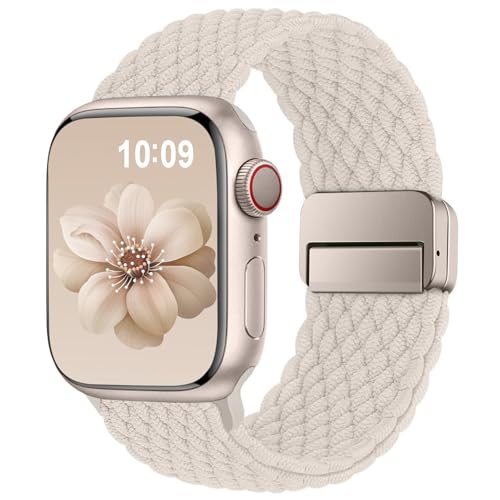 Higgs Geflochtenes Armband Kompatibel mit Apple Watch 40mm 41mm 42mm 38mm Damen Herren, Magnetisch Verschluss Elastisch Stoff Sport Nylon Armbänder für iWatch SE 3/2/1 Series 11 10 9 8 7 6 5 4 3 2 1