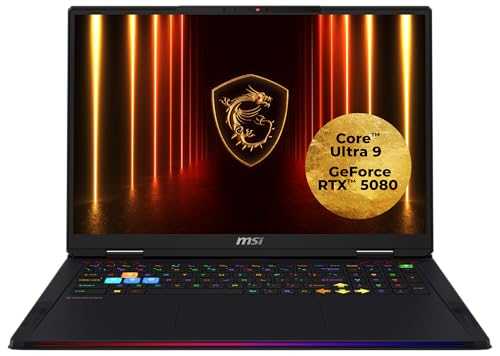 MSI Raider 18 HX AI Gaming-Laptop, 18″ UHD+ Mini-LED Display, Intel Core Ultra 9, NVIDIA GeForce RTX 5080, 64 GB DDR5 RAM, 4 TB SSD, Windows 11 Home, QWERTZ Tastatur, Schwarz, A2XWIG-075