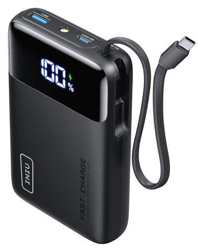 INIU 45W Power Bank, Ultra Klein 20000mAh Powerbank mit Integriertem USB-C Kabel, Schnellladen Externe Handyakkus USB-C In&Out, Klein Aber Stark für iPhone 17 16 15 Pro, Samsung S22, Xiaomi, iPad etc
