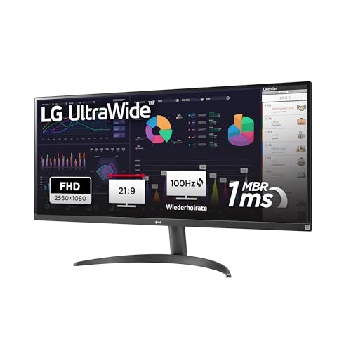 LG Electronics 34WQ500-B UltraWide™ Full HD 34" (87cm), 2560 x 1080, 21:9, AMD FreeSync™, HDR10- and VESA DisplayHDR™ 400, IPS with sRGB 99% (Typ.), Waves MaxxAudio®, 5ms GtG - Schwarz