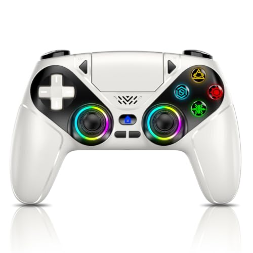 RGB Wireless Controller für PS5, Kompatibel mit PS5 Pro/Slim/PCs, Bluetooth Gamepad mit Rückenpaddel, 6-Achsen-Sensor, Dual-Vibration, 6-Achsen-Sensor, Turbo, Makro, 3,5mm Audio-Jack & Lautsprecher