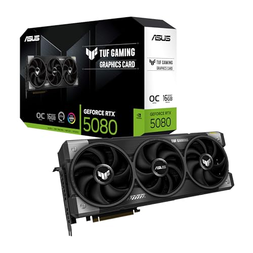 ASUS TUF Gaming GeForce RTX 5080 OC Edition 16GB GDDR7 Gaming Grafikkarte (Nvidia GeForce RTX5080, 3,6 Slot Design, PCIe 5.0, 2X HDMI 2.1b, 3X DisplayPort 2.1a, TUF-RTX5080-O16G-GAMING)