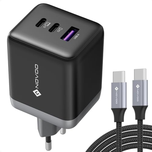NOVOO 100W USB C Ladegerät GaN Ⅲ 3-Port USB C Netzteil Schnellladegerät PD MacBook Charger mit Ladekabel Kompaktes Reisen kompatibel MacBook Pro/Air,Galaxy S24 Ultra, iPhone 16/Pro und Mehr