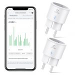 WLAN Smart Steckdose mit Strommessung, Mini Plug 2er Pack, Smart Home WiFi Steckdose, Alexa Zubehör, Zeitplan, Fernzugriff, Funktioniert mit Alexa, Google Home, SmartThings, Nur 2,4-G-WLAN, 16A