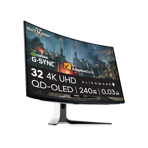 Alienware AW3225QF 32 Zoll 4K UHD (3840×2160) 1700R Curved Gaming Monitor, 240Hz, QD OLED, 0.03ms, NVIDIA G-SYNC Kompatibel, HDR, Dolby Vision, USB-C, DisplayPort, 2X HDMI, 4X USB, 3 Jahre Garantie