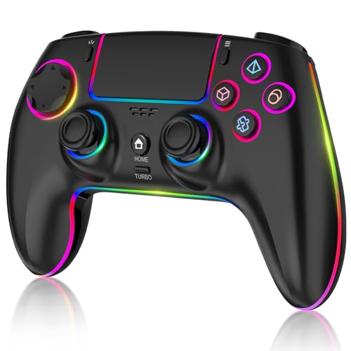 MYSTILUCK Wireless Controller für PS-5/Pro/PC/MAC/iOS/Android/Steam Deck, Gamepad mit 7 Farben RGB Beleuchtung/Hall Effect Sticks/Dual Vibration/Turbo/Programmierbar/Kopfhörerbuchse/1500-mAh-Akku
