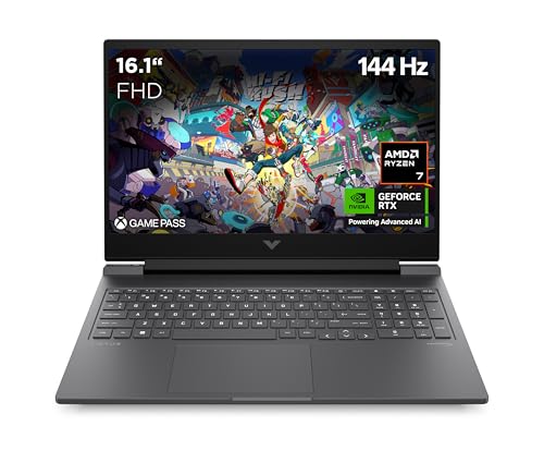 HP Victus Gaming Laptop, 16,1" FHD 144Hz Display, AMD Ryzen 7 8845HS, 16GB DDR5 RAM, 1TB SSD, NVIDIA GeForce RTX 4070 (8GB), QWERTZ, Windows 11, Mica Silver
