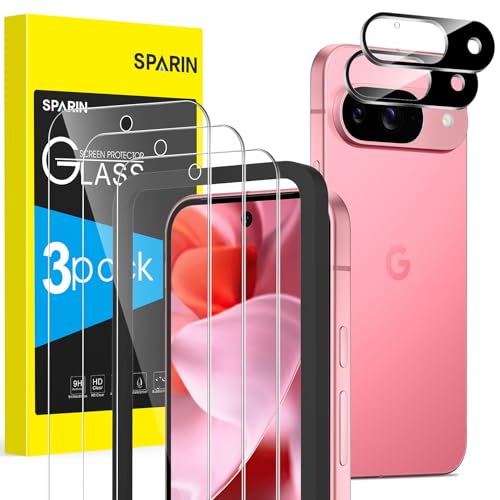 SPARIN Panzer Schutz Glas für Google Pixel 9, 3 Schutzfolie und 2 Kameraschutz mit montagehilfe, 9H Härte, Frei von Kratzern, HD-klar Folie, 3+2 Stück