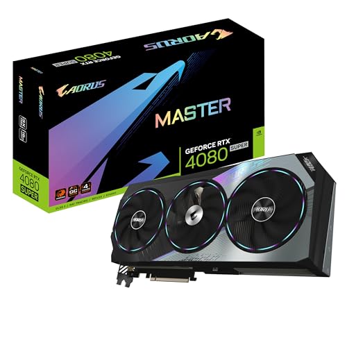 Gigabyte GeForce RTX 4080 Super AORUS Master Grafikkarte - 2625MHz Core, 16GB GDDR6X 23000MHz 256-Bit Speicher, PCI-E 4.0, 3X DP 1.4, 1x HDMI 2.1a, NVIDIA DLSS 3.5, GV-N408SAORUS M-16GD