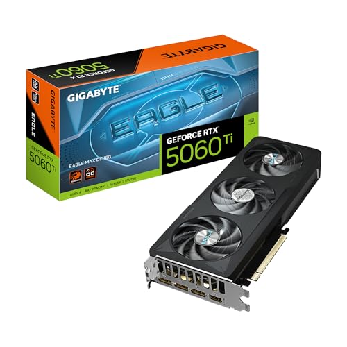 Gigabyte GeForce RTX 5060 Ti Eagle MAX OC 16G Grafikkarte – 16GB GDDR7, 128bit, PCI-E 5.0, 2617MHz Kerntakt, 3 x DP, 1 x HDMI, NVIDIA DLSS 4, GV-N506TEAGLEMAX OC-16GD