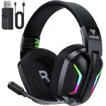 WESEARY WG1 Bluetooth Headset, 2,4G Gaming Headset Wireless mit Mikrofon für PS5, PS4, PC, Mac, Faltbarer Surround Sound Noise Cancelling Kopfhörer mit LED Licht, Über 50 Stunden Akkulaufzeit