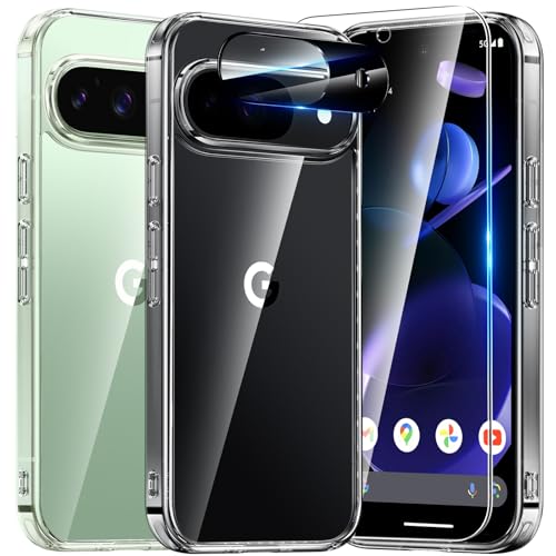 UniqueMe für Google Pixel 9 Hülle,5-in-1-Set Handyhülle für Google Pixel 9 Case Rundumschutz Schutzhülle Cover,1 Handyhülle & 2 Schutzfolie & 2 Kameraschutz -Transparent