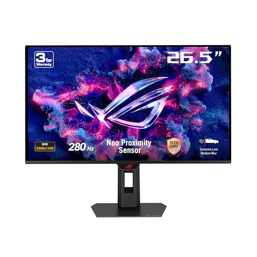 ASUS ROG Strix OLED XG27ACDMS 27 Zoll WQHD Gaming Monitor (280 Hz, 0.03ms GtG, G-Sync, FreeSync, AdaptiveSync, ELMB, 10-bit QD-OLED Panel, 16:9, 2560x1440, DP 1.4, HDMI 2.1, USB-C mit 15W, Ergo.)