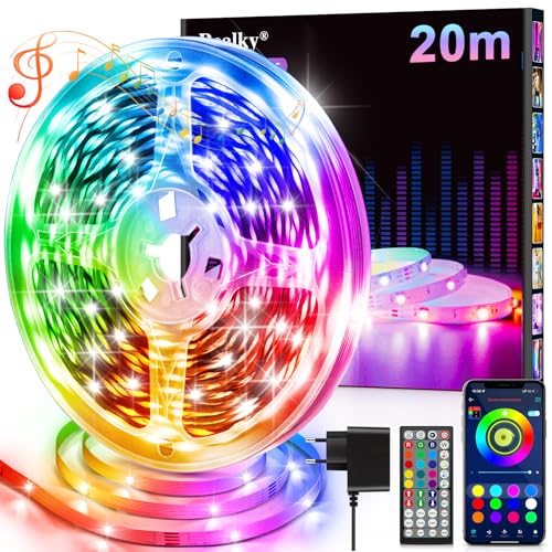 LED Streifen LED Strip 20m mit Fernbedienung & App & Musik Sync, RGB Lichterkette Dimmbar Farbwechsel, LEDs Leiste Band Stripes Bluetooth Selbstklebend für Zimmer Deko/Küche/Decke/Gaming/Party