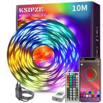 KSIPZE Led Streifen 10m, RGB LED Strip mit Fernbedienung Bluetooth App, Dimmbar Farbwechsel led Lichterkette Lichtband Musik Sync, Selbstklebend Leds Kette Leiste band Beleuchtung für Zimmer Partei