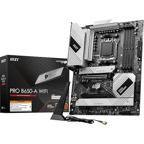 MSI PRO B650-A WiFi Mainboard, ATX – Unterstützt Ryzen 9000, 8000 & 7000 Serie Prozessoren, AM5 – DDR5 Speicher Boost 7600+MHz/OC, 2 x PCIe 4.0 x16, 3 x M.2 Gen4, Wi-Fi 6E