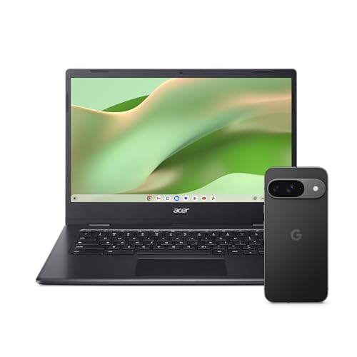 Google Pixel 9 – Android-Smartphone mit Gemini ohne SIM-Lock, erweiterte Kamerafunktion, 24 Stunden Akkulaufzeit und EIN 6,3 Zoll großes Actua-Display – Obsidian, 128GB + Acer Chromebook 314