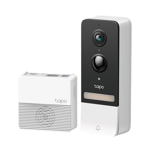 TP-Link Tapo D230S1 Video-Türklingel Akku (Video Doorbell), Türklingel mit Kamera, 2K 5MP, Farbe Nachtsicht, ultrabreiten Sichtfeld, herausnehmbare Batterie, KI-Erkennung, Mit Chime