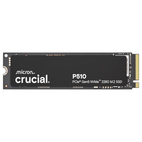 Crucial P510 SSD 2TB M.2 NVMe PCIe 5.0 x4 Gen5, bis zu 10.000 MB/s Lesen, 8.700 MB/s Schreiben, für Laptop und Desktop PC, TLC NAND, Interne Festplatte - CT2000P510SSD8-01