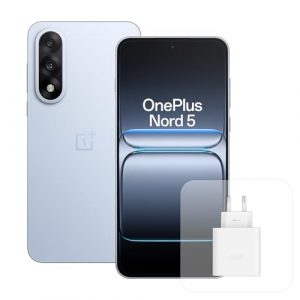 OnePlus Nord 5 Smartphone 12 GB RAM 512 GB Speicher, 6,83 Zoll, 144 Hz AMOLED, Snapdragon 8s Gen 3, 5200 mAh Akku, mit 80 W Ladegerät, Blau