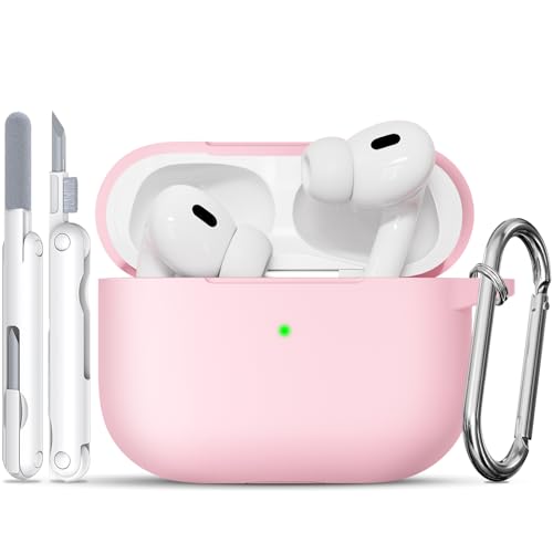 Hülle für AirPods Pro 2/1. Gen with Cleaner Kit, Silikon Protection Case for Apple Airpods Pro 2019 (2023 USB-C/Lightning Cable) with Keychain [Support Wireless Charging]-Pink