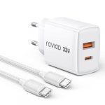 RAVIAD 33W USB C Ladegerät GaN Netzteil, 2-Port [USBC + USBA] PD Schnellladegerät mit USBC Kabel 1M, USB C Stecker für iPhone 16 15 Pro Max, Galaxy S25 S24 S23 Ultra, iPad Pro, MacBook Air