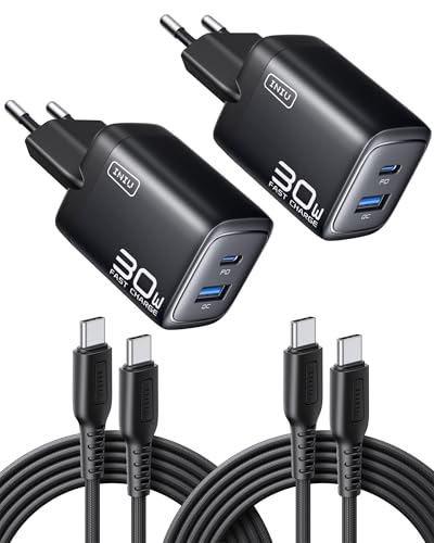 INIU 30W USB C Ladegerät 2-Pack, [USBC + USBA] Schnellladegerät mit Kabel, GaN PD Mehrfach Netzteil, USB C Charger für iPhone 17 16 Pro Max, iPad Pro, MacBook Air, Galaxy S25 S24 S23 Ultra, Google etc