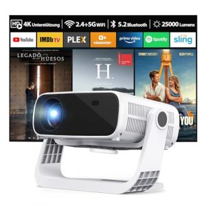 Wielio 2025 Neuer Upgraded Full HD 1080P Beamer, 25000 Lumens, 4K Unterstützung, Android 11, WiFi 6& Bluetooth 5.2, automatische Trapezkorrektur, 120° schwenkbarer Heimkino Beamer