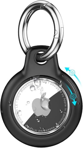 TNSNK Wasserdicht for Apple Airtag Holder hülle with Lock, Airtag Anhänger Schlüsselanhänger Case with Keychain for Luggage/Bicycles/Pets-(Black)