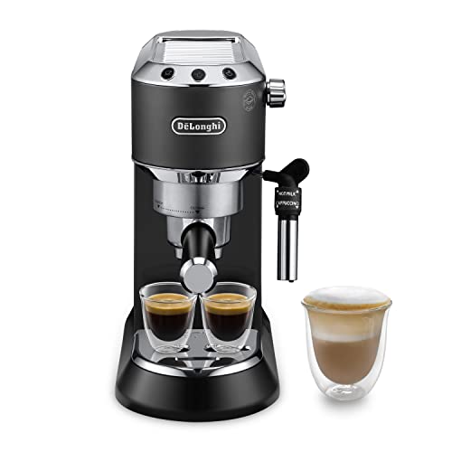 De’Longhi Dedica Style EC 685.B – Espresso Siebträgermaschine, Espressomaschine mit professionellem Milchaufschäumer, nur 15 cm breit, für Kaffeepulver oder ESE Pads, 1 l Wassertank, schwarz