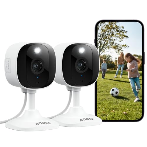 AOQEE 2K Überwachungskamera Aussen/Innen – Kamera Überwachung Aussen, WLAN Camera Indoor/Outdoor, Hundekamera, Babyphone mit App IP65 Wasserdicht, Farbnachtsicht, SD/Cloud-Speicher, C1 2er Set