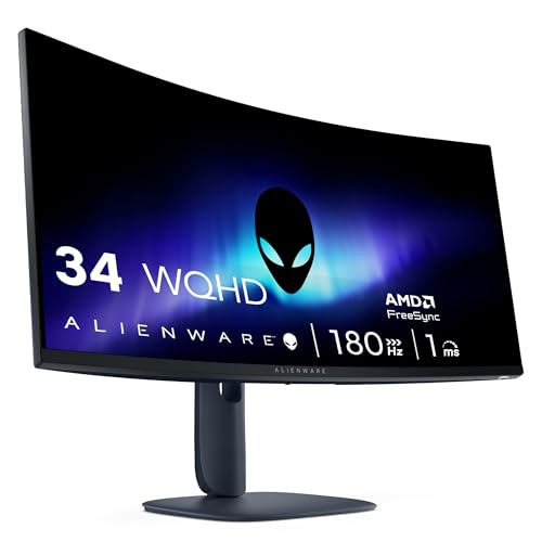 Alienware 34 Gaming Monitor – AW3425DWM, WQHD (3440×1440), 21:9 1500R Curved, 180Hz, VA, 1ms, AMD FreeSync Premium, VESA AdaptiveSync, 95% DCI-P3, HDR400, DisplayPort, 2 HDMI, 3 USB, 3 Jahre Garantie