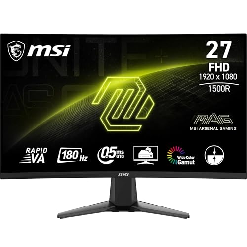 MSI MAG 27C6F 27 Zoll FHD Curved Gaming Monitor - 1500R 1920 x 1080 Rapid VA Panel, 180 Hz / 1ms (GtG), Adaptive-Sync - DP 1.2a, HDMI™ CEC