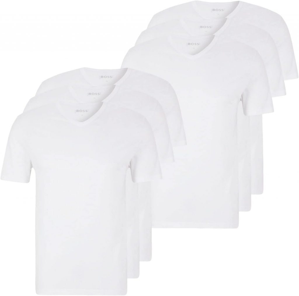 BOSS Herren Classic T-Shirts Kurzarm Shirts Pure Cotton V-Neck 6er Pack, Farbe:Weiß, Artikel:-100 White…