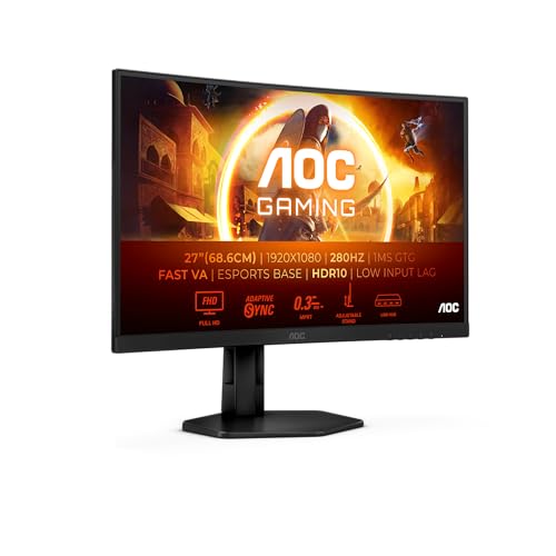AOC Gaming C27G4ZXU – 27 Zoll FHD Curved Monitor, 280 Hz, 0.3 ms, FreeSync Premium, HDR10 (1920×1080, 2X HDMI, DisplayPort, USB Hub) schwarz/grau