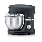 SEVERIN Küchenmaschine mit Waage, große Knetmaschine für bis zu 3 kg Kuchenteig, robuste Teigmaschine mit Knethaken, Flachrührer und Schneebesen, 1.000 W, schwarz, matt,Edelstahl, KM 3898