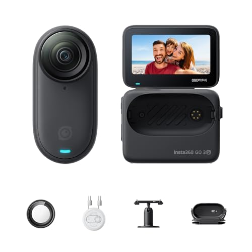 Insta360 GO 3S 64 GB Nachtschwarz – Tragbare 4K Mini-Kamera, Freihand-POVs, Überall anbringbar, Stabilisierung, 140 min Akku, 10 m wasserdicht, KI-Bearbeitung, Apple Find My, für Vlogs