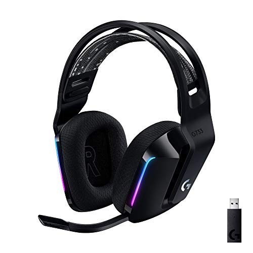 Logitech G733 LIGHTSPEED kabelloses Gaming-Headset mit Kopfbügel, LIGHTSYNC RGB, Blue VO!CE Mikrofontechnologie, PRO G Lautsprechern, Ultraleicht, 29-Stunden Akkulaufzeit, 20m Reichweite – Schwarz
