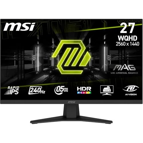 MSI MAG 274QF X24 27″ WQHD Gaming Monitor – Rapid IPS Panel 2560×1440 240Hz 0,5ms HDR Ready, AMD FreeSync Premium, AI Vision, HDMI 2.0b, DPort 1.4, Bord, neigbar, VESA kompatibel, Schwarz