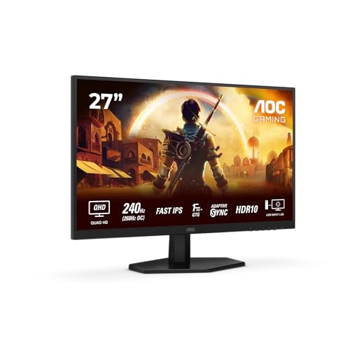 AOC Gaming Q27G42ZE – 27 Zoll Quad HD Gaming Monitor, 240 Hz, 1 ms, G-Sync comp., HDR10 (2560×1440) schwarz-rot