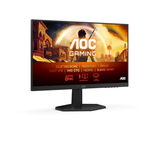 AOC Gaming 24G42E – 24 Zoll Full HD Monitor, 180 Hz, 1 ms, FreeSync Prem., G-Sync comp., HDR10 (1920×1080, 1x HDMI 2.0, 1x DisplayPort 1.4) schwarz