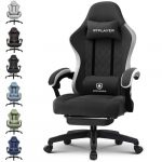 GTPLAYER Gaming Stuhl Ergonomischer Gaming Sessel Schreibtischstuhl mit Stoffoberfläche, Federsitzkissen, Verbindungsarmlehnen und Fußstütze hellschwarz