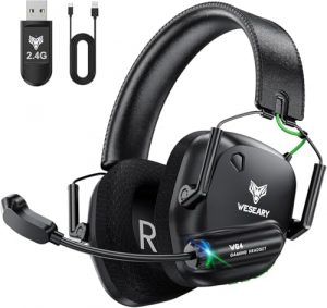WESEARY WG4 Gaming Headset Wireless, 2,4G Wireless Gaming Headset mit Mikrofon für PS5, PS4, PC, Switch, Mac, Faltbarer Surround Sound Bluetooth Kopfhörer, Über 45 Stunden Akkulaufzeit