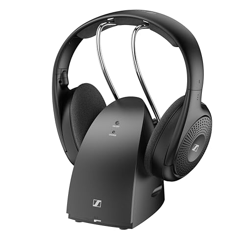 Sennheiser RS 120-W Wireless On-Ear-Kopfhörer für kristallklaren Fernsehton – leichtes Design, 3 Klangmodi, 60 m Signalreichweite, inkl. Kombi-Sender/Ladegerät – Schwarz