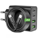 65W USB C Ladegerät, 4-Port GaN Netzteil PD/PPS Mehrfach Schnellladegerät Laptop Charger mit 240W Typ-C 2M Ladekabel für MacBook Pro/Air, iPad, iPhone 17/16/15, Samsung S25 S24, Dell HP Chromebook